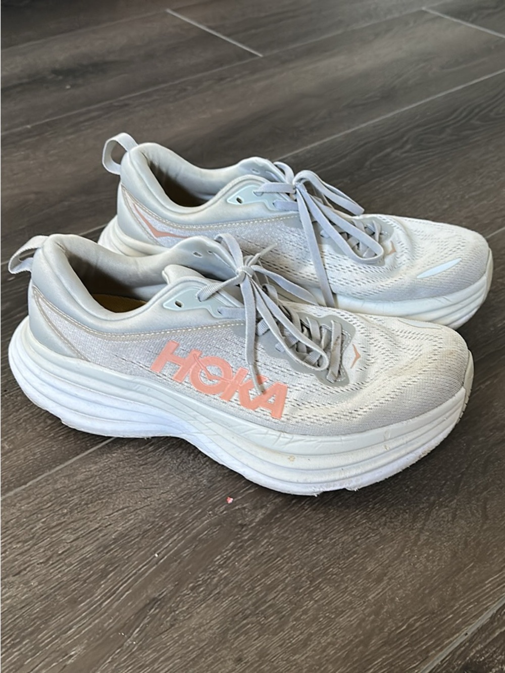 Hoka White Athletic Sneakers with Pink Logo Accents